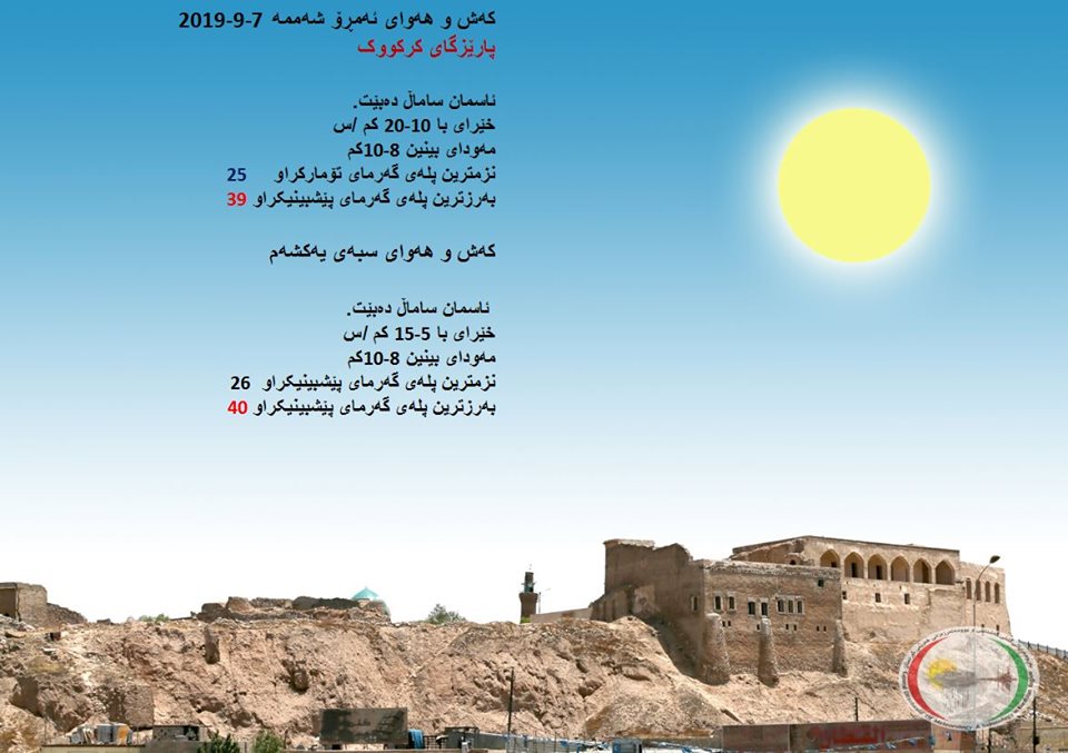 پێشبینیەكانی كەشناسی بۆ كەشوھەوای ئەمڕۆ و سبەی - پارێزگای كەركووك