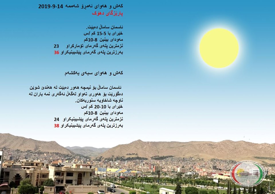 پێشبینیەكانی كەشناسی بۆ كەشوھەوای ئەمڕۆ و سبەی - پارێزگای دھۆك