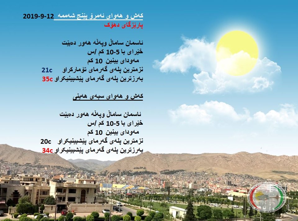پێشبینیەكانی كەشناسی بۆ كەشوھەوای ئەمڕۆ و سبەی - پارێزگای دھۆك
