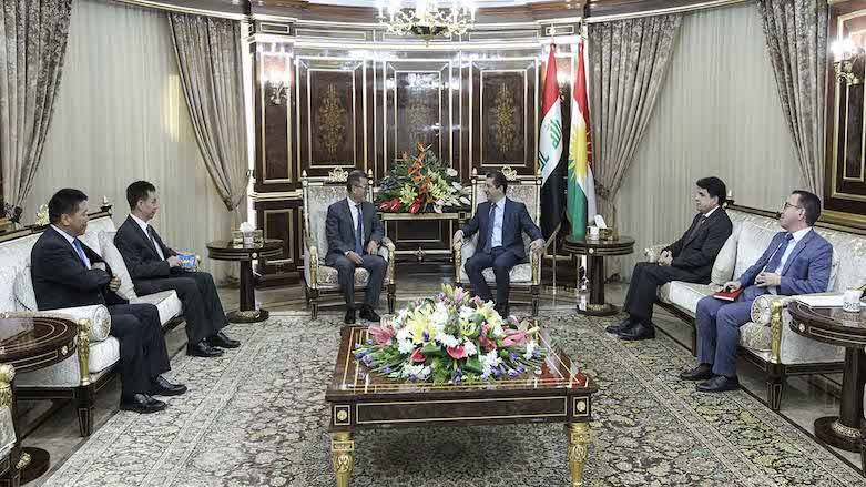 Kurdistan Region Prime Minister Masrour Barzani (center) during a meeting with Ni Ruchi, the Chinese Consul General in Erbil, Sept. 29, 2019. (Photo: KRG)