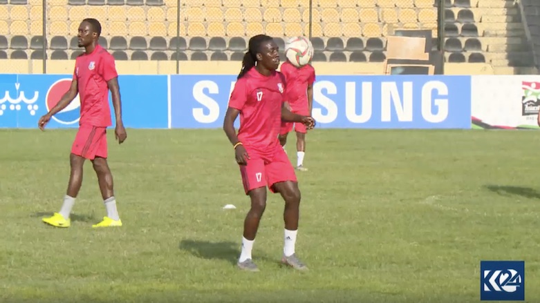 Ugandan footballer Allan Kateregga during a training session for Erbil on Sept. 17, 2019. (Photo: Kurdistan 24)
