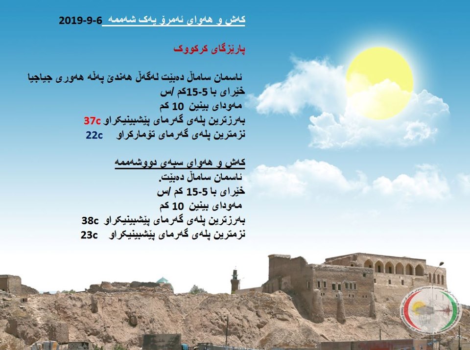 پێشبینیەكانی كەشناسی بۆ كەشوھەوای ئەمڕۆ و سبەی - پارێزگای كەركووك
