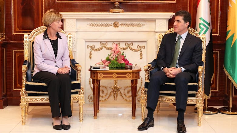 Kurdistan Region President Nechirvan Barzani (right) during a meeting with US Senator Tammy Baldwin, Erbil, Oct. 3, 2019. (Photo: KRG)
