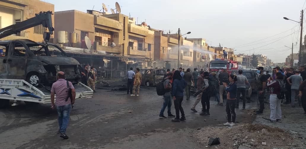 The aftermath of the car bombing on Munir Habib Street, located near Qamishli's popular Omari Restaurant, Oct. 11, 2019. (Photo: Kurdistan 24/Lorans Al-Sher)