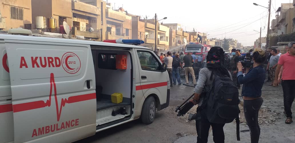 The aftermath of the car bombing on Munir Habib Street, located near Qamishli's popular Omari Restaurant, Oct. 11, 2019. (Photo: Kurdistan 24/Lorans Al-Sher)