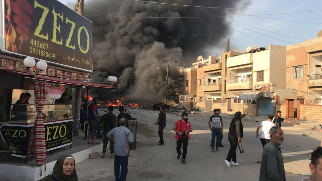 The aftermath of the car bombing on Munir Habib Street, located near Qamishli's popular Omari Restaurant, Oct. 11, 2019. (Photo: Kurdistan 24/Lorans Al-Sher)