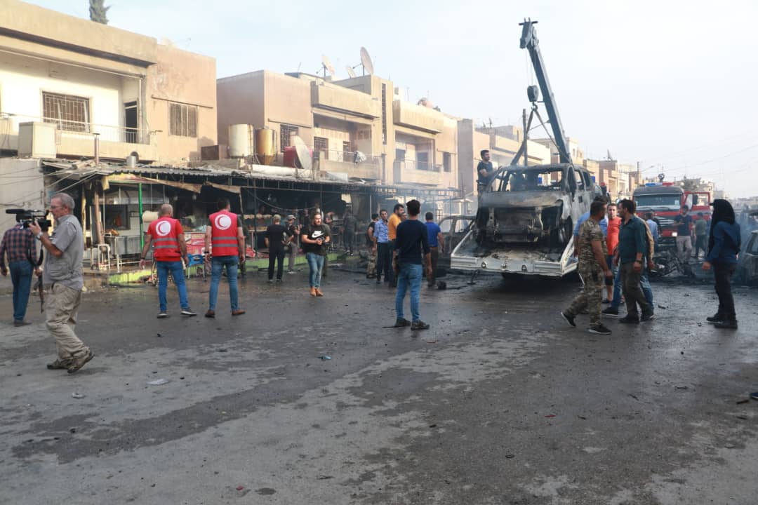 The aftermath of the car bombing on Munir Habib Street, located near Qamishli's popular Omari Restaurant, Oct. 11, 2019. (Photo: Kurdistan 24/Lorans Al-Sher)