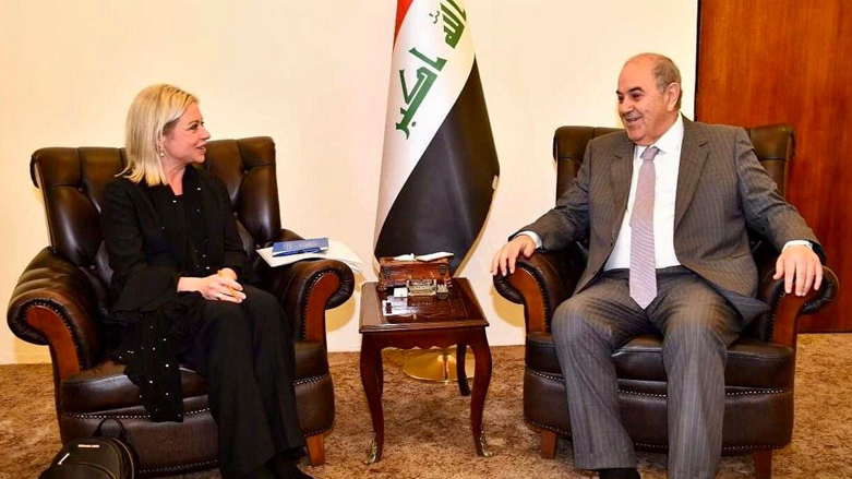 هذا أول لقاء يجمع علاوي بممثلة الامم المتحدة في العراق بلاسخارت (صورة: مكتب علاوي)