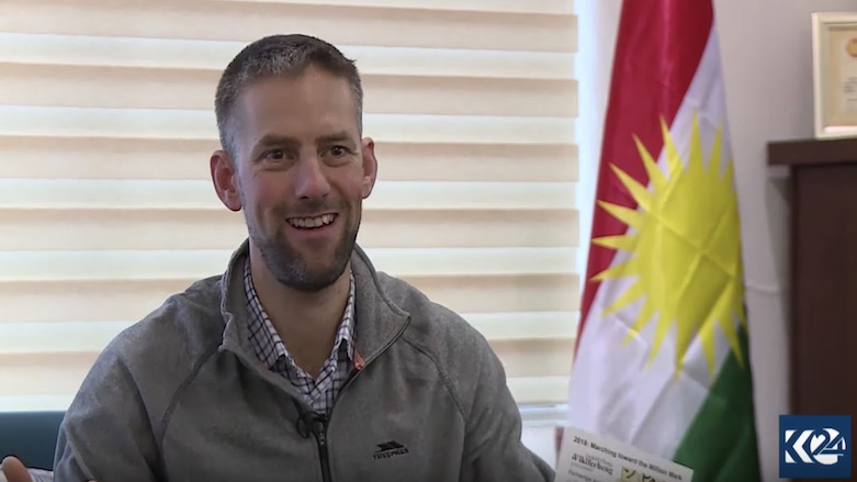 Ibrahim Kocher is visibly enthusiastic about his project as he explains how the platform works. (Photo: Kurdistan 24)