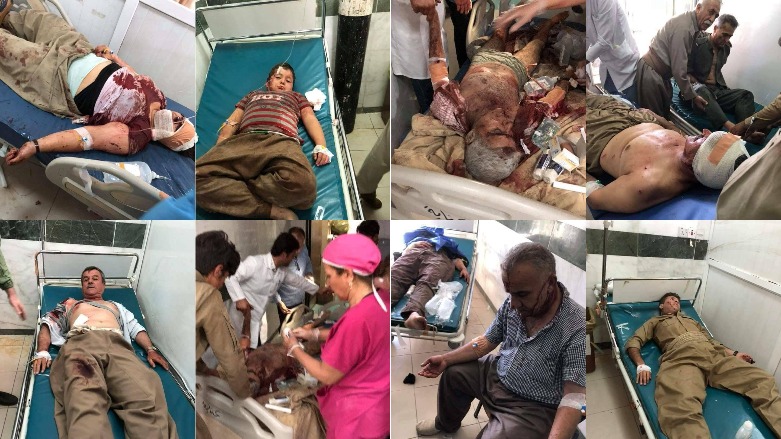 وێنه‌ی به‌شێك له‌ بریندارانی مووشه‌كبارانكردنی باره‌گاكانی دیموكرات له‌ 8ی ئه‌یلوولی 2018دا