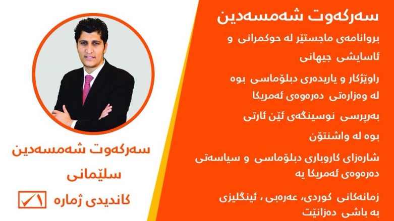 Sarkawt Shamsuddin's campaign poster in the 2018 national parliamentary elections. (Photo: social media)