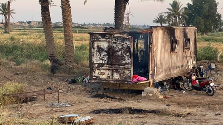 A Popular Mobilization Force (PMF) security post in the Iraqi province of Salahuddin that was burned in the Islamic State attack, May 2, 2020. (Photo: Social Media)