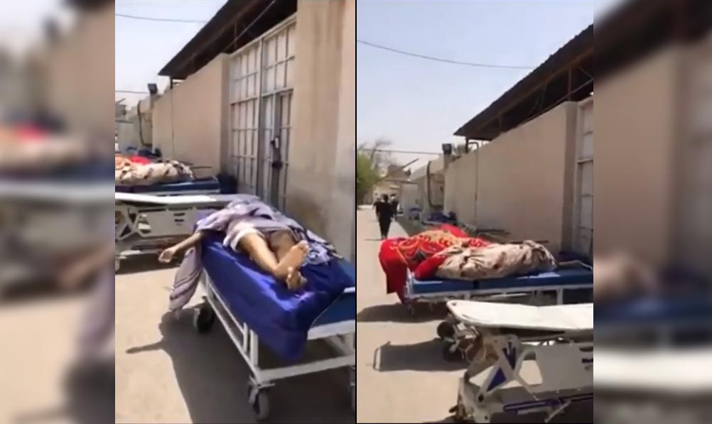 ته‌رمی مردووان له‌به‌رده‌م نه‌خۆشخانه‌یەکی به‌غدا كه‌وتوون و شوێن نه‌ماوه‌ هه‌ڵیانگرن