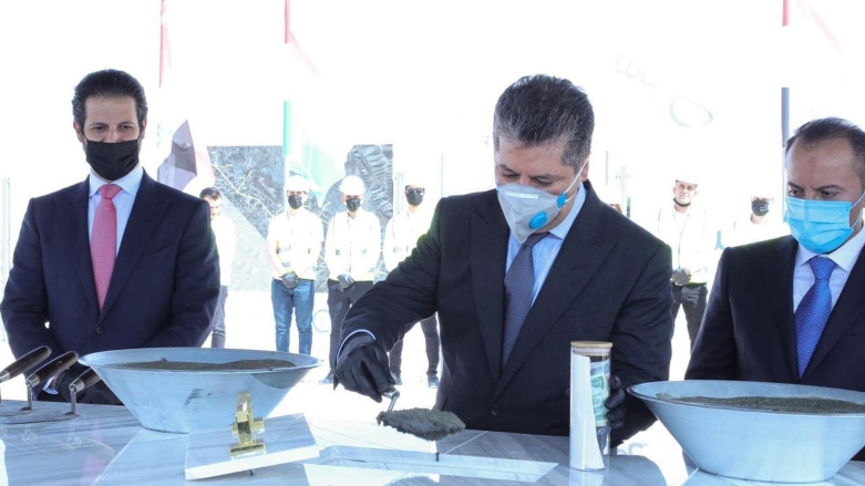 Prime Minister of the Kurdistan Region Masrour Barzani laid the cornerstone of key 100 meter highway in Sulaimani, July 11, 2020. (Photo: KRG)