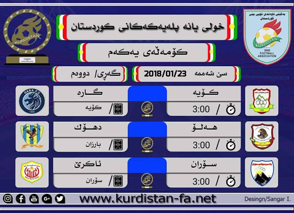 خشتەی یارییەکانی ئەم هەفتەیەی کۆمەڵەی یەکەم