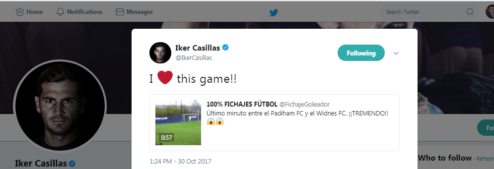 تویتەکەی کاسیاس لەبارەی ئەم یارییەوە