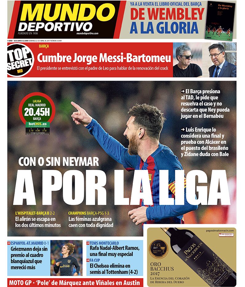 رووپەڕی ئەمڕۆی رۆژنامەی مۆندۆ دیپۆرتیڤۆی ئیسپانی