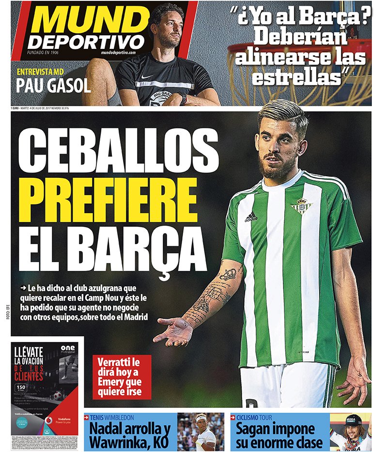 رووپەڕی ئەمڕۆی رۆژنامەی مۆندۆ دیپۆرتیڤۆ