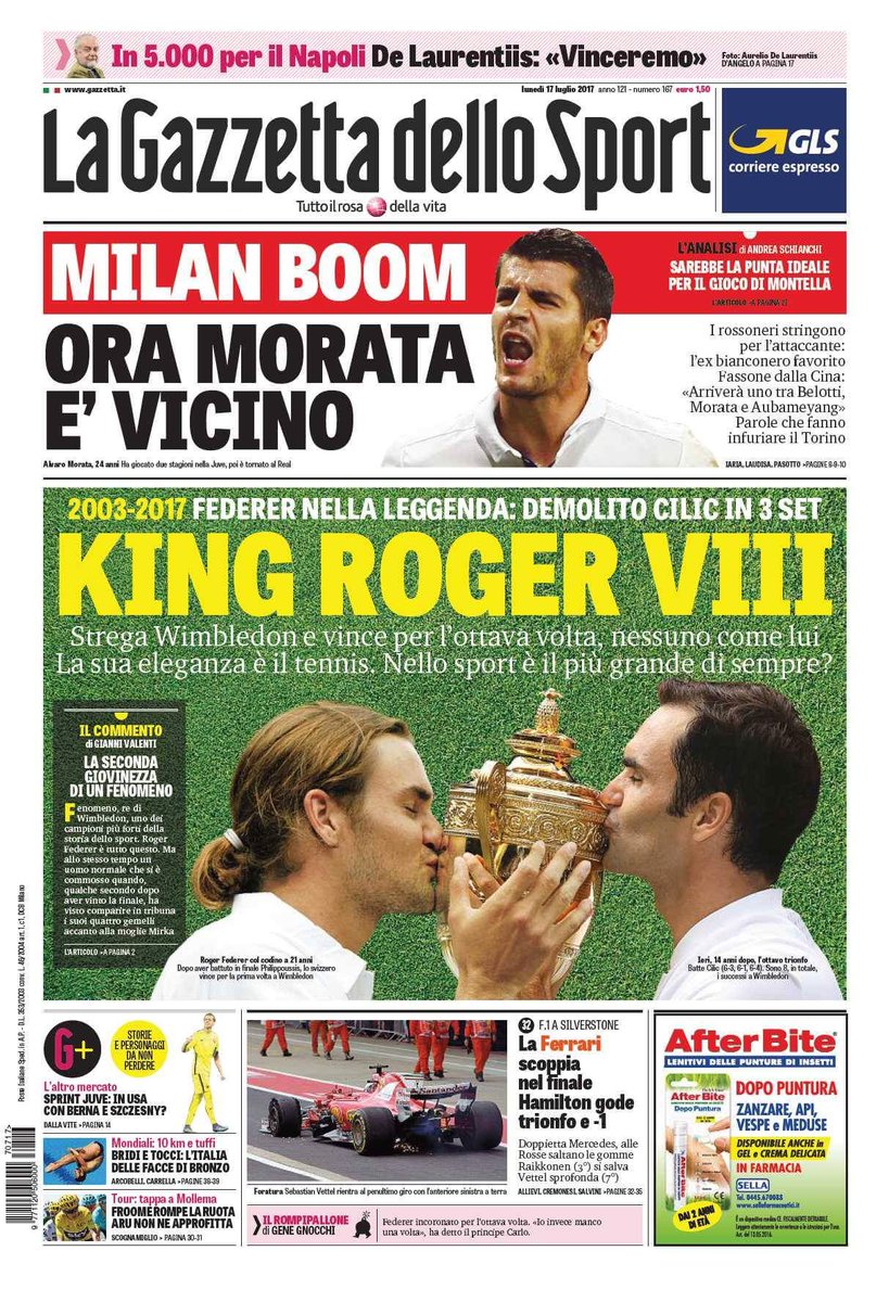 رووپەڕی ئەمڕۆی رۆژنامەی لاگازێتا دیلۆ سپۆرتی ئیتاڵی