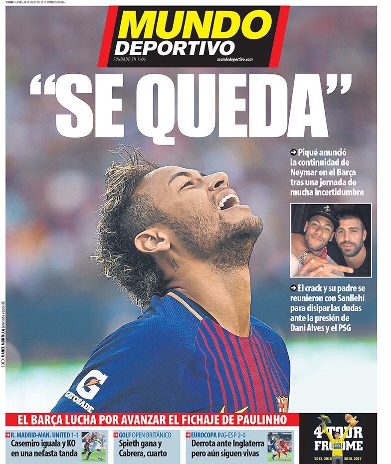 رووپەڕی ئەمڕۆی رۆژنامەی مۆندۆ دیپۆرتیڤۆ