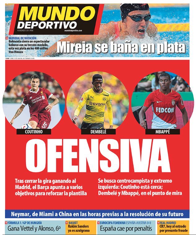 رووپەڕی ئەمڕۆی رۆژنامەی مۆندۆ دیپۆرتیڤۆی کەتەلۆنی