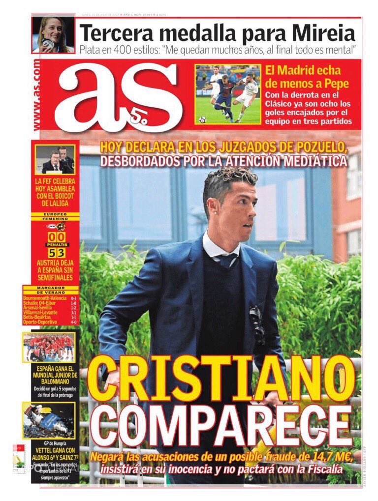 رووپەڕی ئەمڕۆی رۆژنامەی ئاسی ئیسپانی