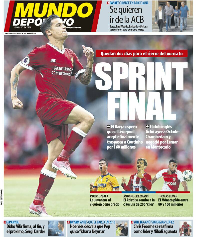 رووپەڕی ئەمڕۆی رۆژنامەی مۆندۆ دیپۆرتیڤۆی کەتەلۆنی