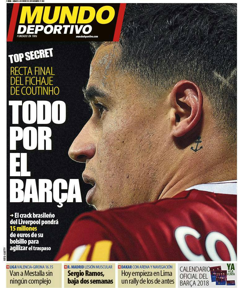 رووپەڕی ئەمڕۆی رۆژنامەی مۆندۆ دیپۆرتیڤۆی کەتەلۆنی