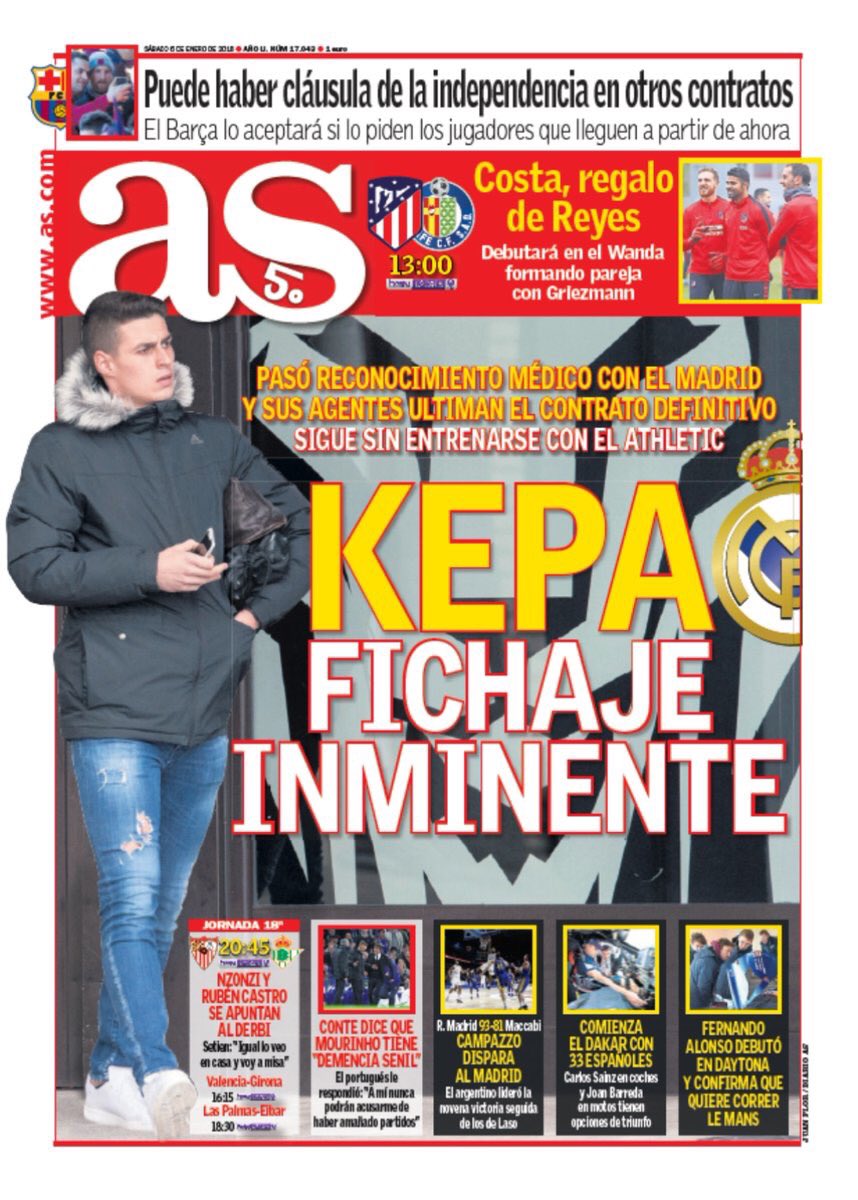 رووپەڕی ئەمڕۆ شەممەی رۆژنامەی ئاسی ئیسپانی