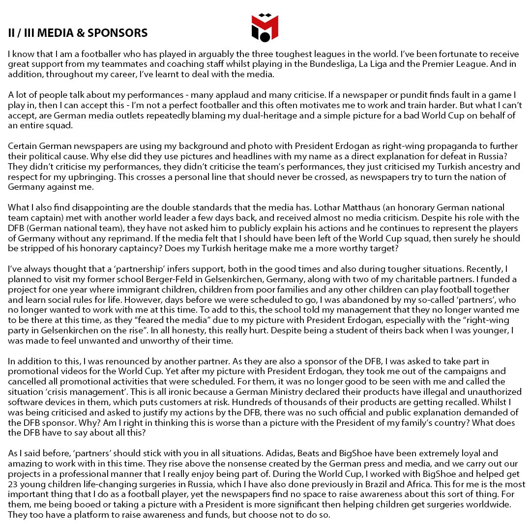 بەیاننامەکەی مەسعوود ئۆزیل لەبارەی وازهێنانی لە یاریی نێودەوڵەتی