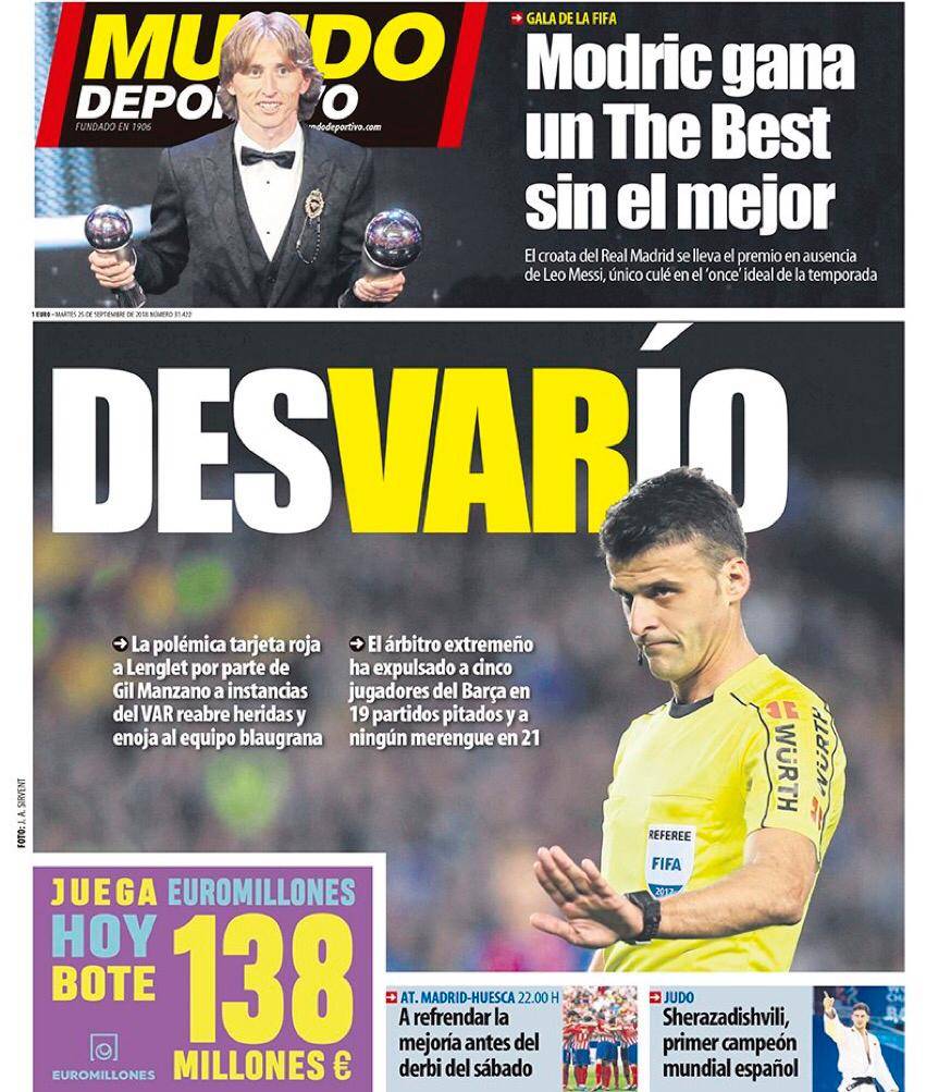 رووپەڕی ئەمڕۆی رۆژنامەی مۆندۆ دیپۆرتیڤۆی کەتەلۆنی