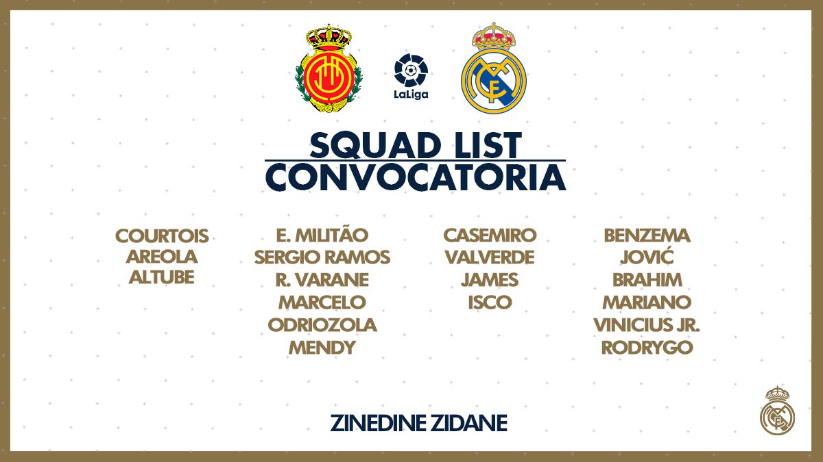 لیستی یاریزانە بانگهێشتکراوەکانی ریال مەدرید بۆ یاریی ریال مایۆرکا