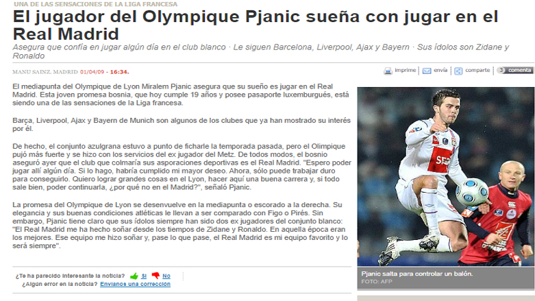 لێدوانی پیانیچ بۆ رۆژنامەی مارکا لە ساڵی 2009