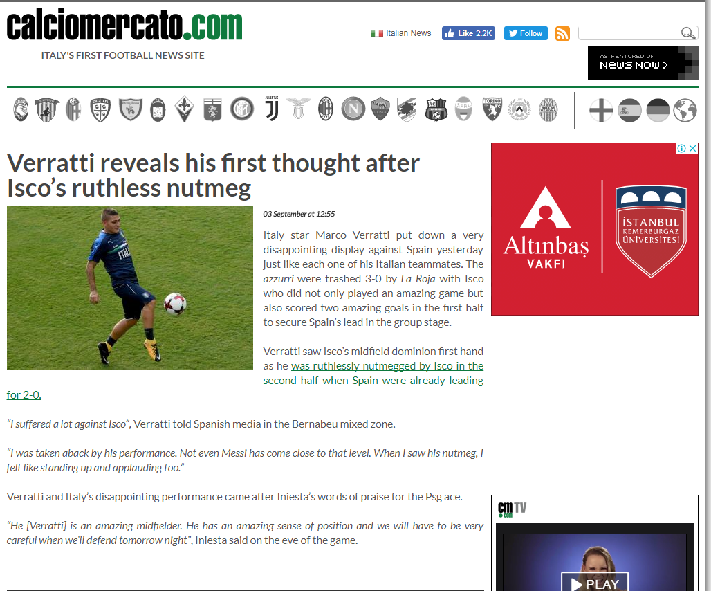 لێدوانەکەی ڤێراتی لە ماڵپەڕی کاڵچیۆمێرکاتۆی بەناوبانگی ئیتاڵی