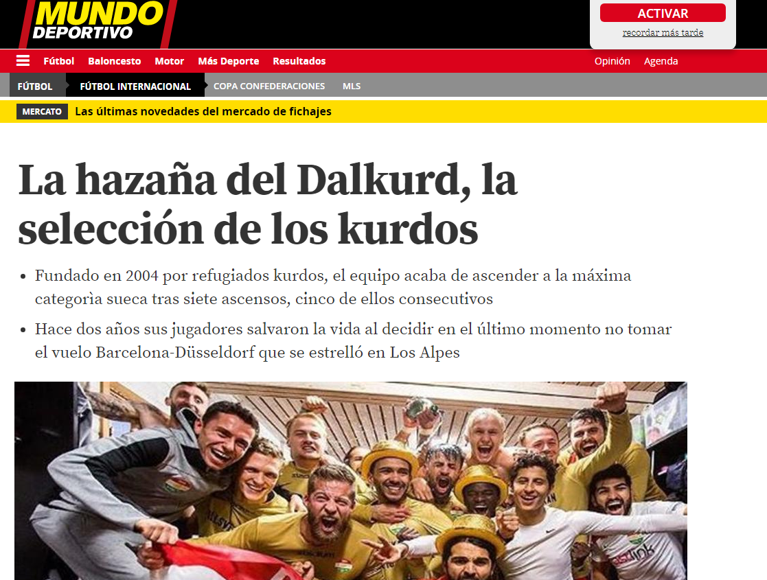 راپۆرتی رۆژنامەی مۆندۆ دیپۆرتیڤۆی کەتەلۆنی لەبارەی یانەی داڵکورد