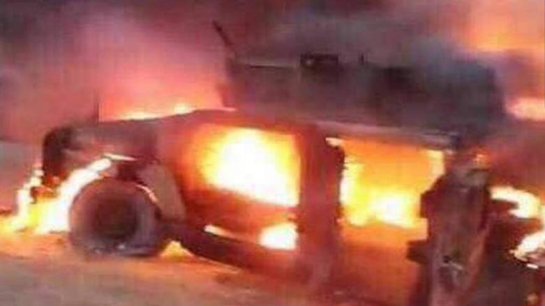 Hasdi Sabi'ye ait Hummer marka aracın yakılma görüntülerinden bir kare
