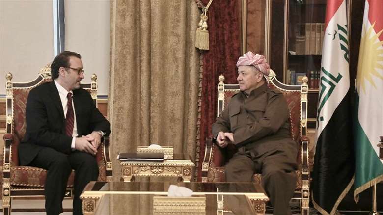 Masoud Barzani (Right) leader of the Kurdistan Democratic Party (KDP) with Unites State’s Assistant Secretary of Near Eastern Affairs David Schenker, Jan. 9, 2020. (Photo: Kurdistan 24)