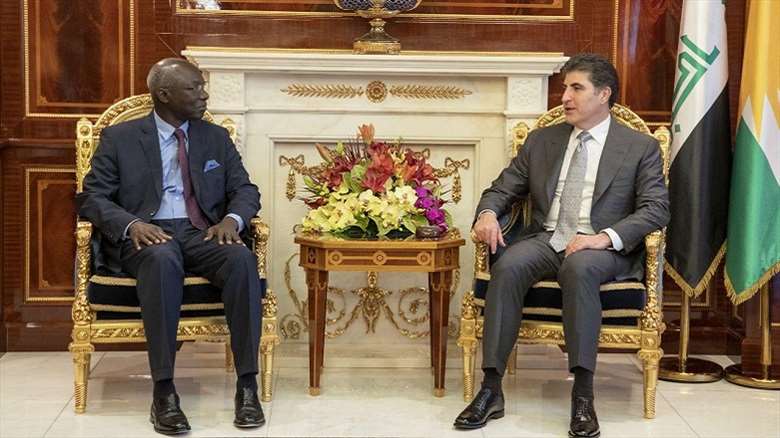 Kurdistan Region President Nechirvan Barzani (right) meets with Adama Dieng, the UN Secretary General's Special Adviser for the Prevention of Genocide, March. 3, 2020. (Photo: President's Office)