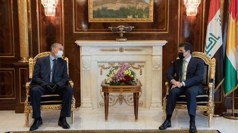 Kurdistan Region President Nechirvan Barzani (right), meets with Iraqi Minister of Interior Othman al-Ghanmi, July 29, 2020. (Photo: KRG)