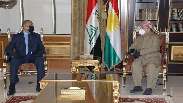 Masoud Barzani (right), leader of the Kurdistan Democratic Party (KDP), meets with Othman al-Ghanmi, Iraq's Minister of Interior, July 29, 2020. (Photo: Kurdistan 24)